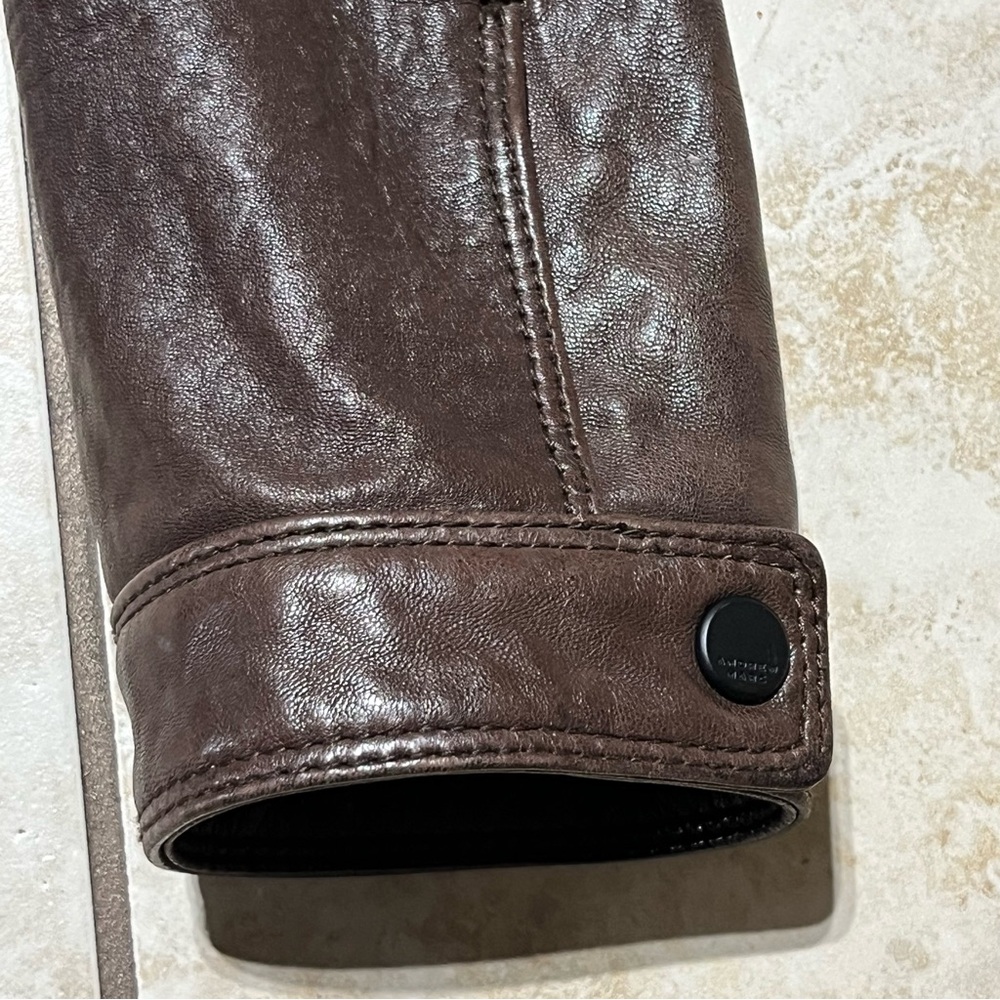 Andrew Marc New York Leather Brown Moto Racer Biker Jacket Men's Size Medium - Picture 10 of 12